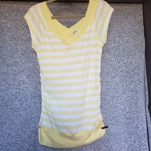 Yellow White Stripe V Neck Shirt Large